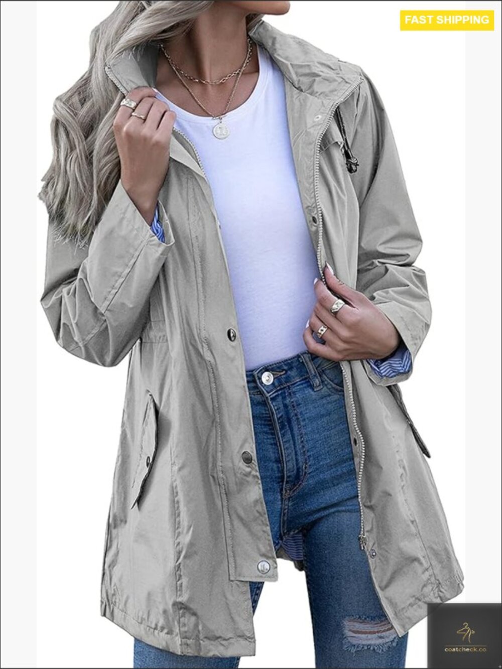 Lightweight Striped Lined Hooded Raincoat Waterproof Windbreaker Outdoor Chic